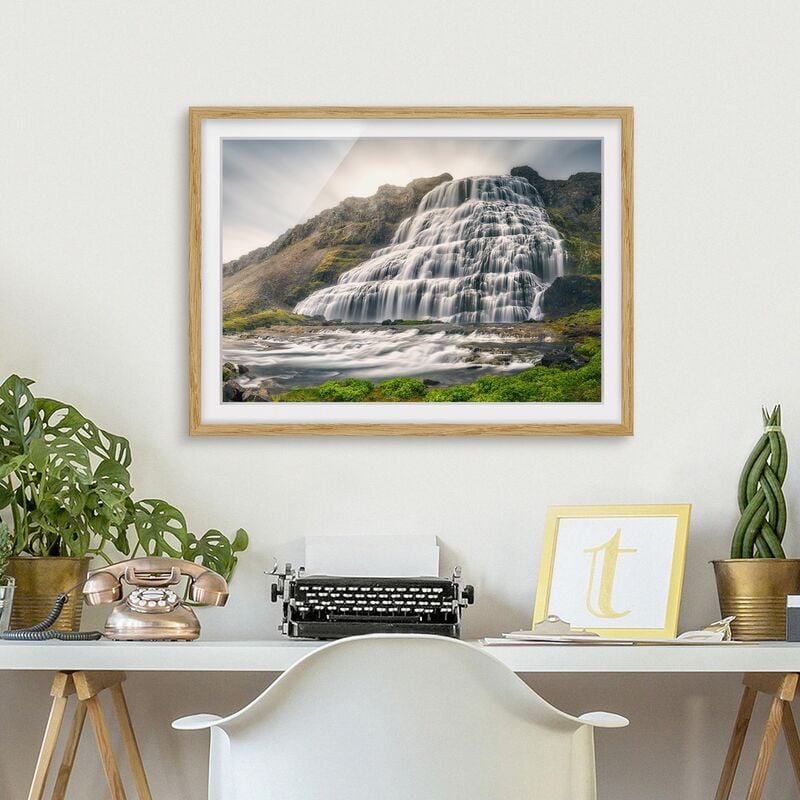

Póster enmarcado - Dynjandi Waterfall Dimensión LxA: 70cm x 100cm, Marco: Roble