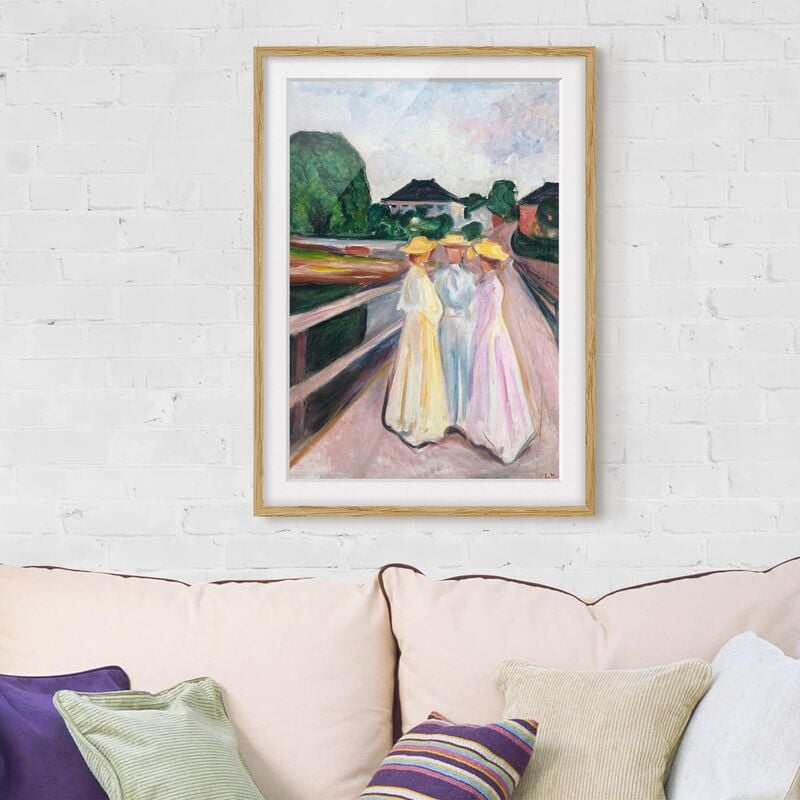 

Póster enmarcado - Edvard Munch - Three Girls On The Bridge Dimensión LxA: 40cm x 30cm, Marco: Roble