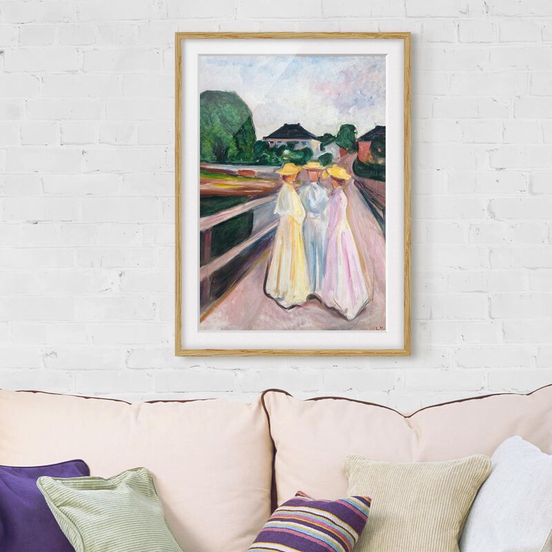 

Póster enmarcado - Edvard Munch - Three Girls On The Bridge Dimensión LxA: 100cm x 70cm, Marco: Roble