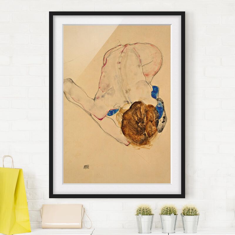 

Póster enmarcado - Egon Schiele - Nude With Blue Stockings Bending Forward Dimensión LxA: 100cm x 70cm, Marco: Negro