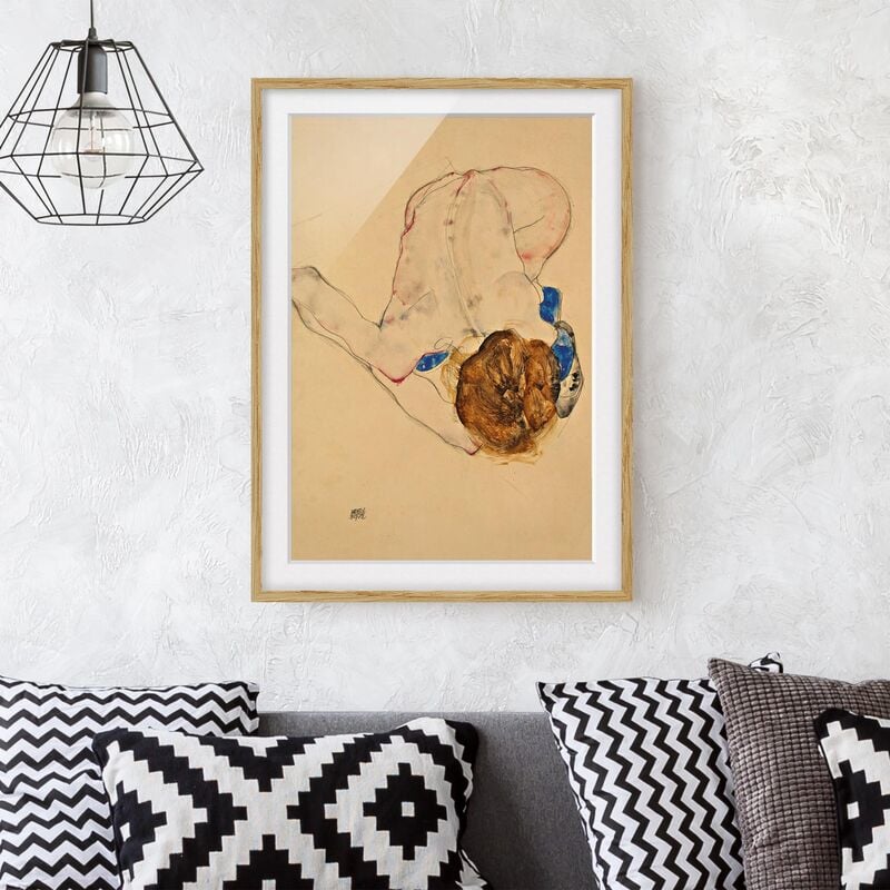 

Póster enmarcado - Egon Schiele - Nude With Blue Stockings Bending Forward Dimensión LxA: 100cm x 70cm, Marco: Roble