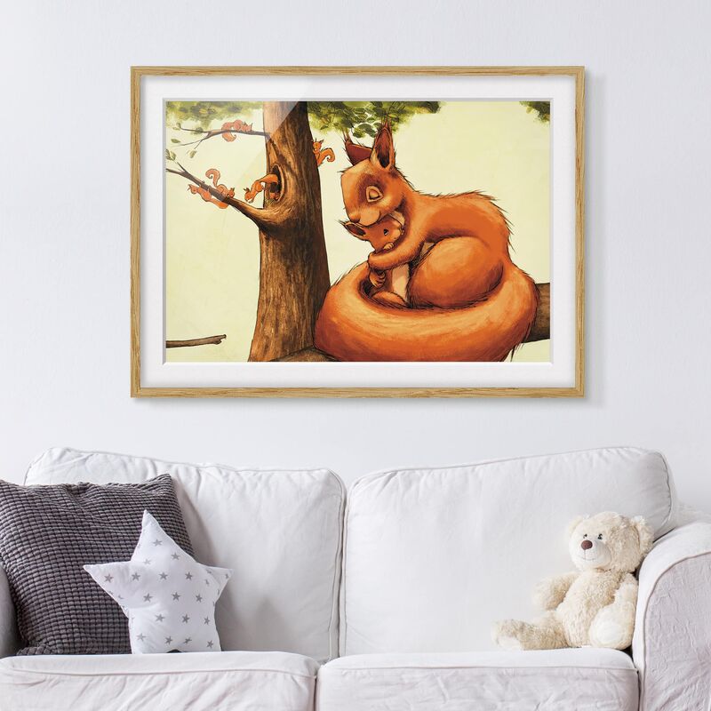 

Póster enmarcado - Einhörnchen Mama Dimensión LxA: 50cm x 70cm, Marco: Roble