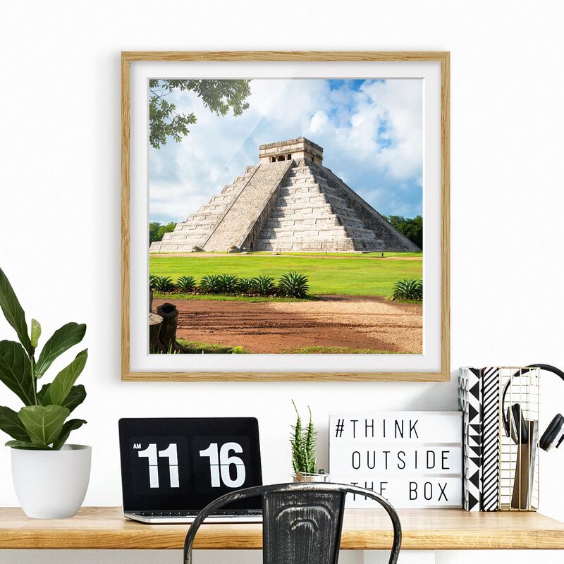 

Póster enmarcado - El Castillo Pyramid Dimensión LxA: 50cm x 50cm, Marco: Roble