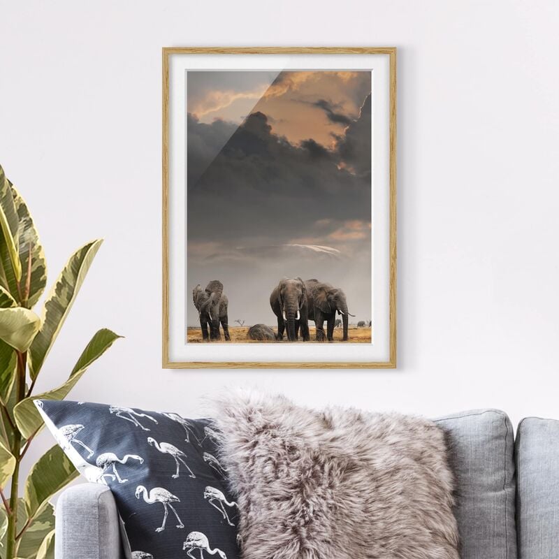 

Póster enmarcado - Elephant Savanna Dimensión LxA: 55cm x 40cm, Marco: Roble