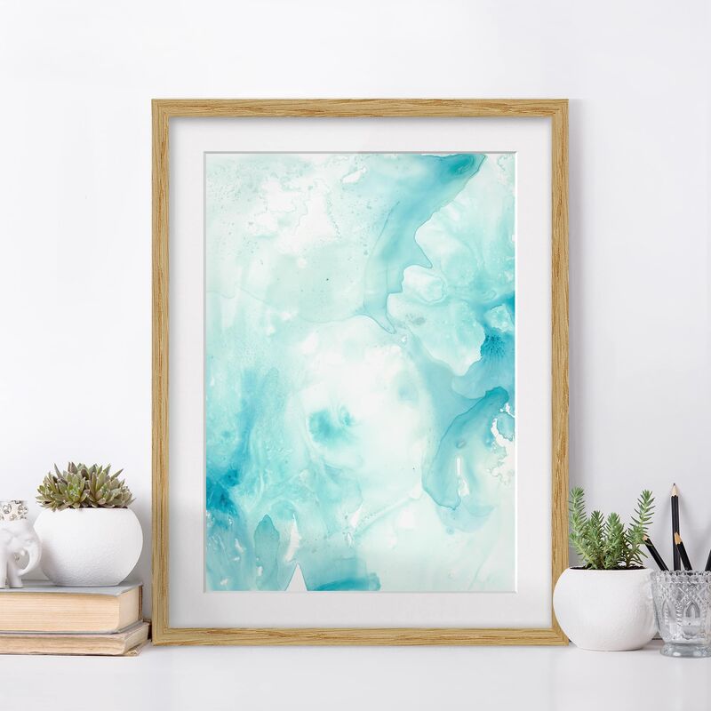 

Póster enmarcado - Emulsione In Bianco E Turchese Ii Dimensión LxA: 70cm x 50cm, Marco: Roble