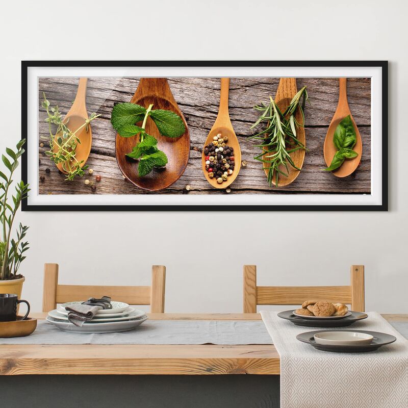 

Póster enmarcado - Erbe E Spezie Dimensión LxA: 50cm x 130cm, Marco: Negro