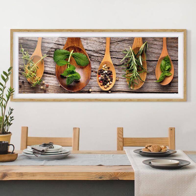 

Póster enmarcado - Erbe E Spezie Dimensión LxA: 40cm x 100cm, Marco: Roble
