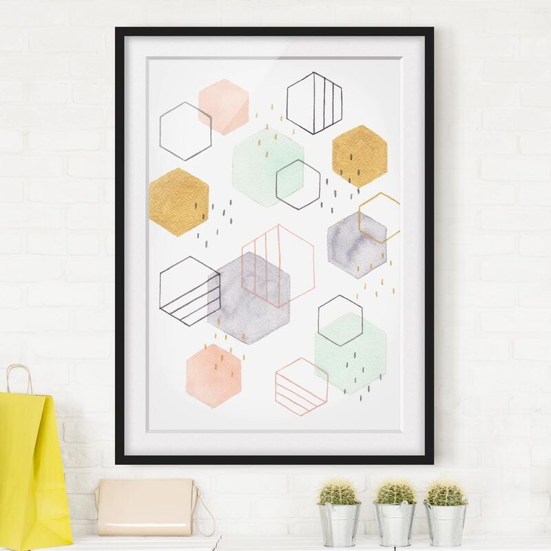 

Póster enmarcado - Esagonale Dispersione Ii Dimensión LxA: 70cm x 50cm, Marco: Negro