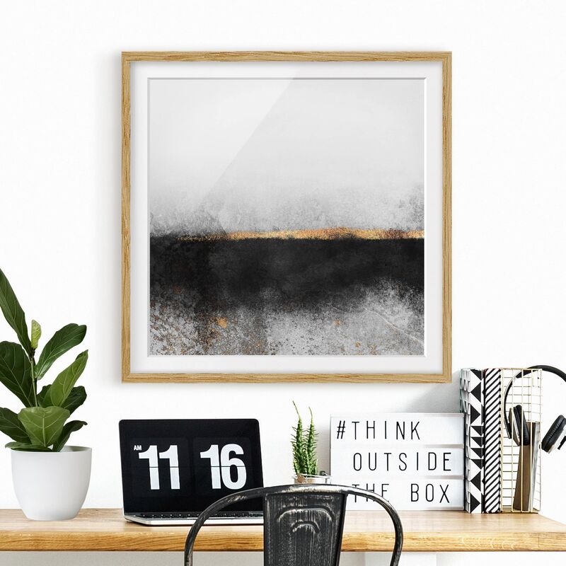 

Póster enmarcado - Estratto Golden Horizon Bianco e nero Dimensión LxA: 50cm x 50cm, Marco: Roble