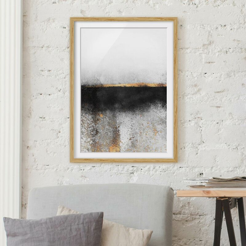 

Póster enmarcado - Estratto Golden Horizon Bianco e nero Dimensión LxA: 55cm x 40cm, Marco: Roble