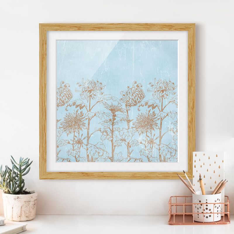 

Póster enmarcado - Etching In Blue Dimensión LxA: 50cm x 50cm, Marco: Roble