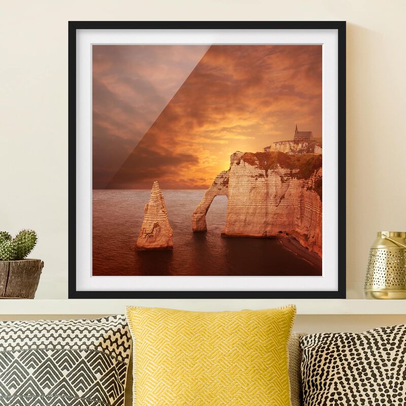 

Póster enmarcado - Etretat Sunset Cliffs Dimensión LxA: 20cm x 20cm, Marco: Negro