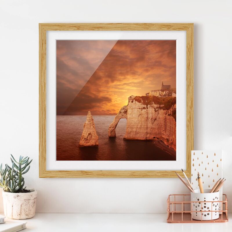 

Póster enmarcado - Etretat Sunset Cliffs Dimensión LxA: 20cm x 20cm, Marco: Roble
