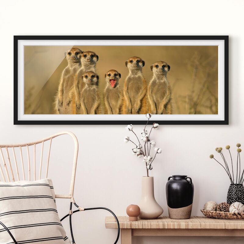 

Póster enmarcado - Famiglia Meerkat Dimensión LxA: 30cm x 75cm, Marco: Negro