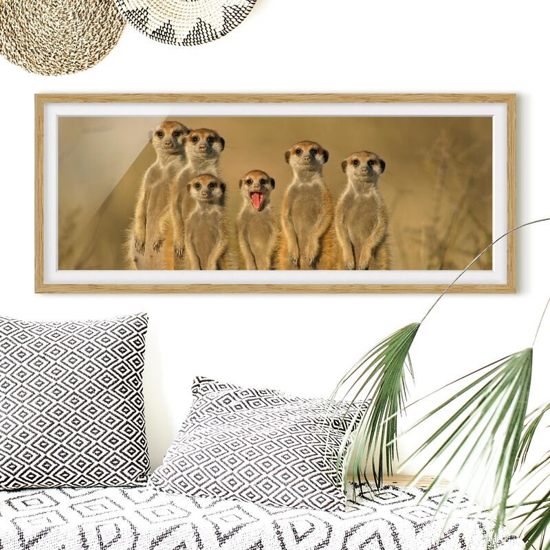 

Póster enmarcado - Famiglia Meerkat Dimensión LxA: 40cm x 100cm, Marco: Roble