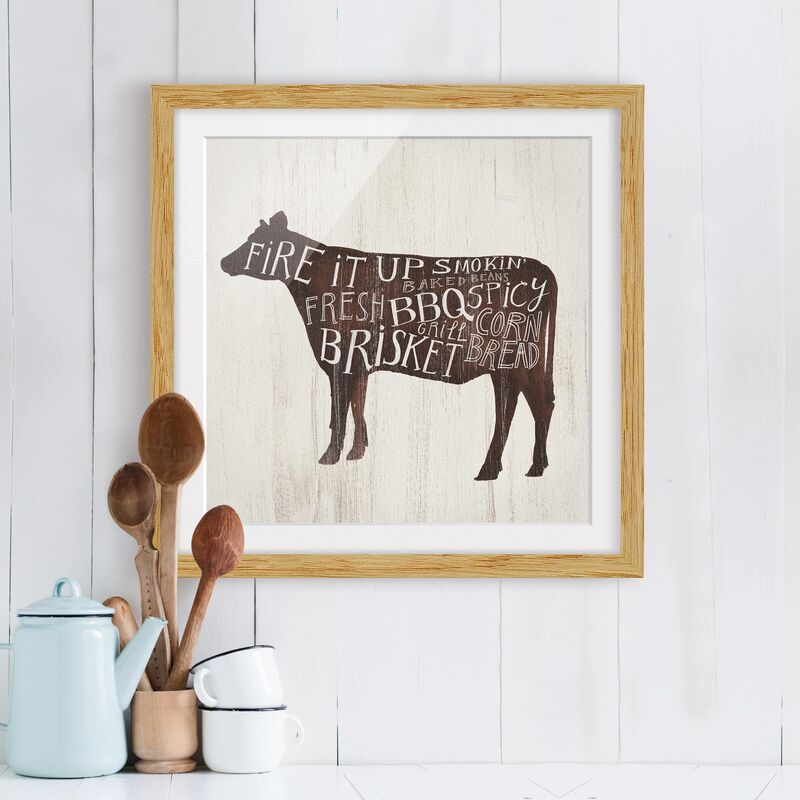 

Póster enmarcado - Farm BBQ - Cow Dimensión LxA: 20cm x 20cm, Marco: Roble