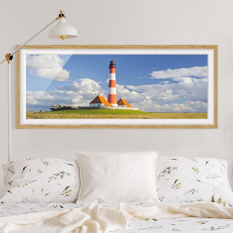 

Póster enmarcado - Faro In Schleswig-Holstein Dimensión LxA: 40cm x 100cm, Marco: Roble