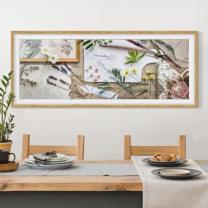 

Póster enmarcado - Fiori Ed Erbe Del Giardino D'Epoca Dimensión LxA: 40cm x 100cm, Marco: Roble
