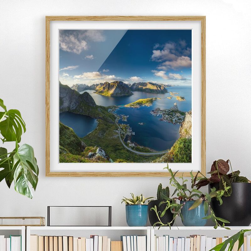 

Póster enmarcado - Fjord In Reinebringen Dimensión LxA: 30cm x 30cm, Marco: Roble