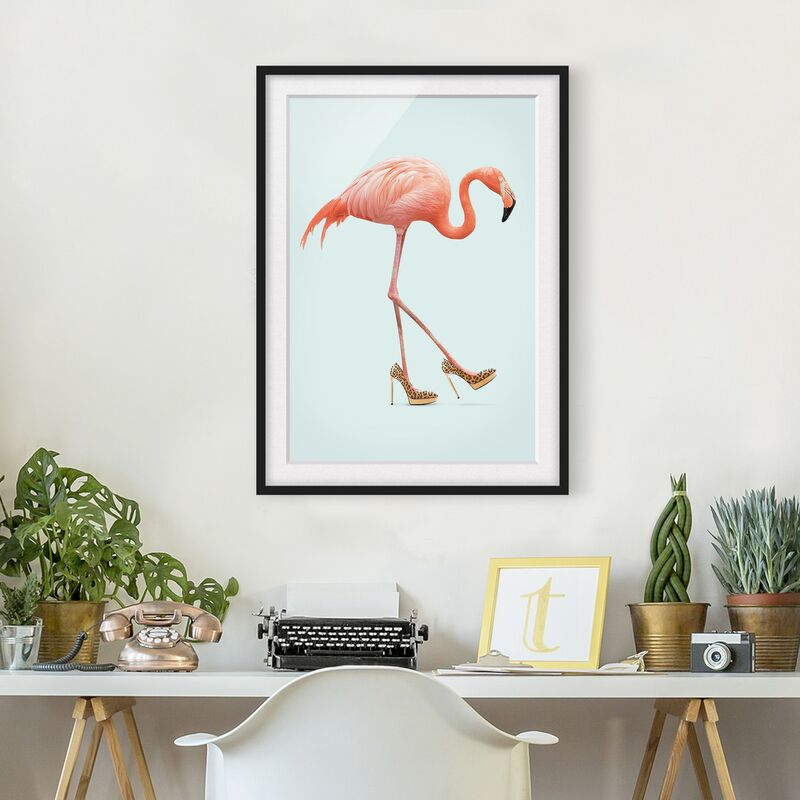 

Póster enmarcado - Flamingo con tacchi alti Dimensión LxA: 24cm x 18cm, Marco: Negro