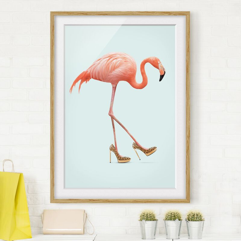 

Póster enmarcado - Flamingo con tacchi alti Dimensión LxA: 40cm x 30cm, Marco: Roble