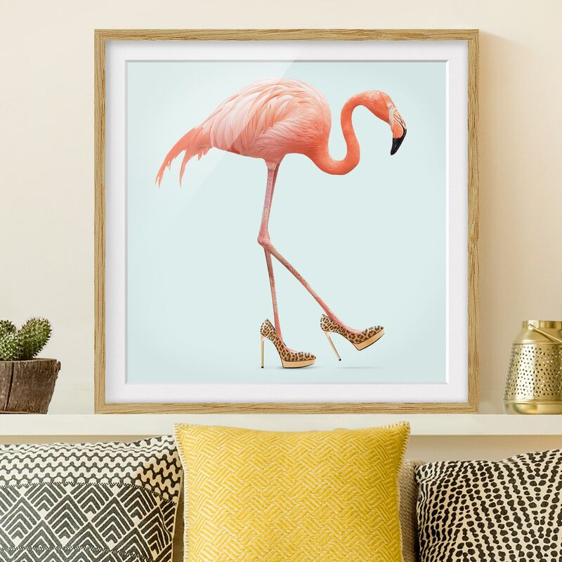 

Póster enmarcado - Flamingo con tacchi alti Dimensión LxA: 50cm x 50cm, Marco: Roble