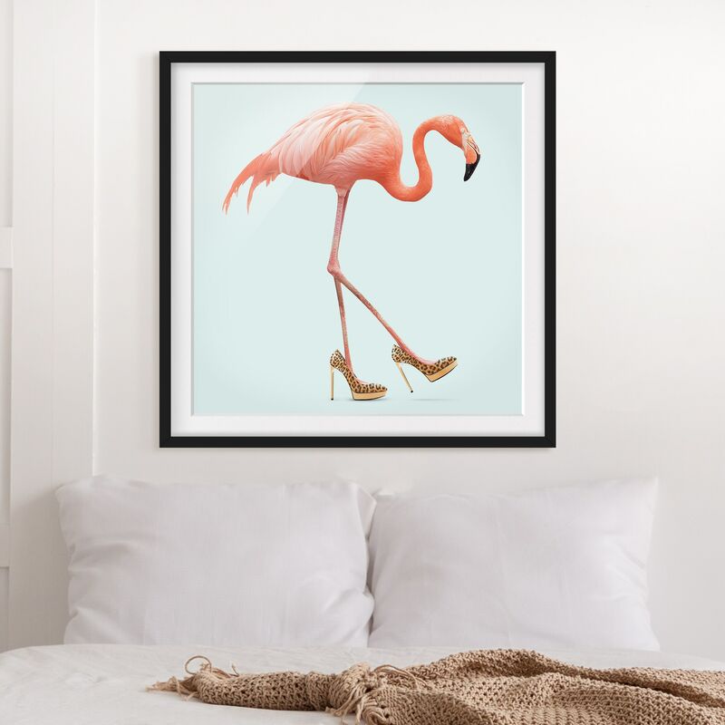 

Póster enmarcado - Flamingo con tacchi alti Dimensión LxA: 30cm x 30cm, Marco: Negro