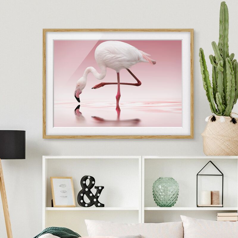 

Póster enmarcado - Flamingo Dance Dimensión LxA: 18cm x 24cm, Marco: Roble