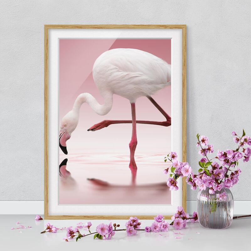 

Póster enmarcado - Flamingo Dance Dimensión LxA: 70cm x 50cm, Marco: Roble