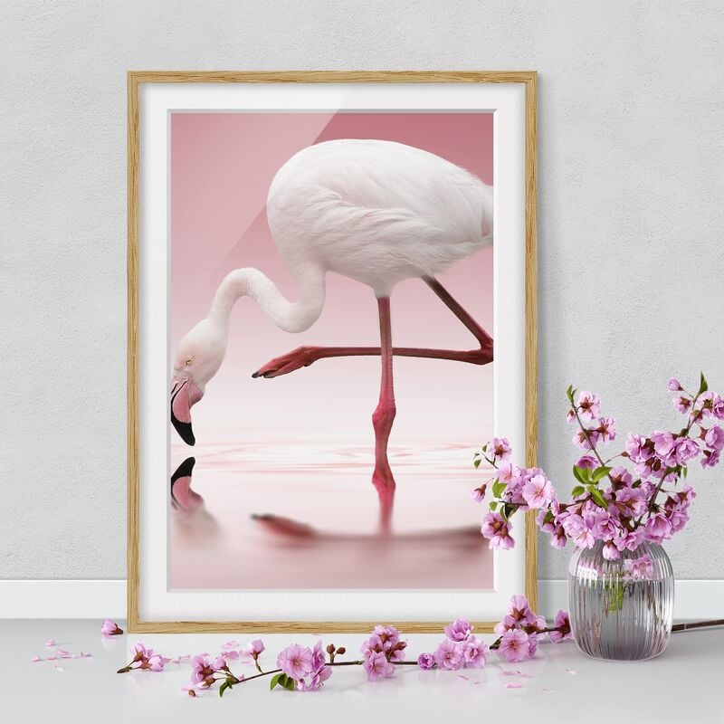 

Póster enmarcado - Flamingo Dance Dimensión LxA: 55cm x 40cm, Marco: Roble