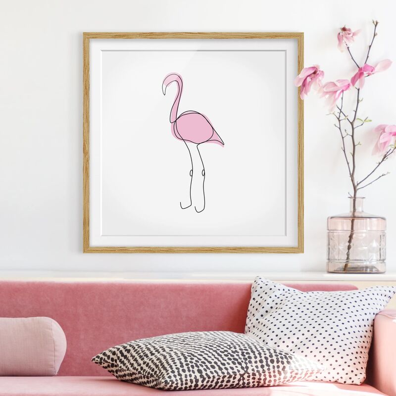 

Póster enmarcado - Flamingo Line Art Dimensión LxA: 30cm x 30cm, Marco: Roble