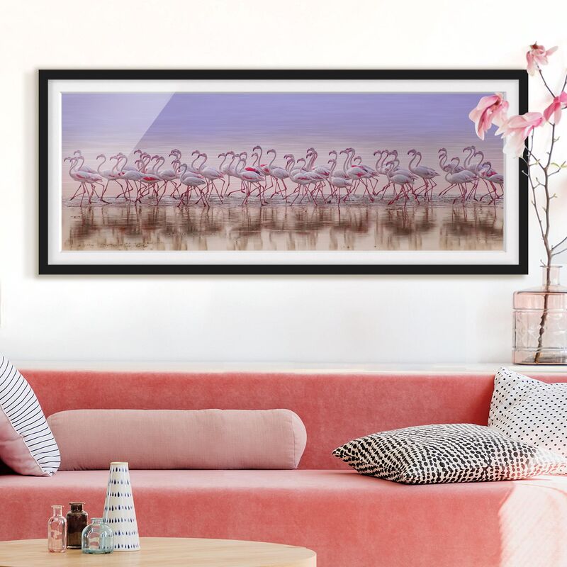 

Póster enmarcado - Flamingo partito Dimensión LxA: 30cm x 75cm, Marco: Negro