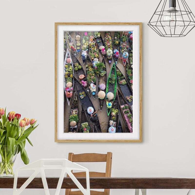

Póster enmarcado - Floating Market Dimensión LxA: 40cm x 30cm, Marco: Roble