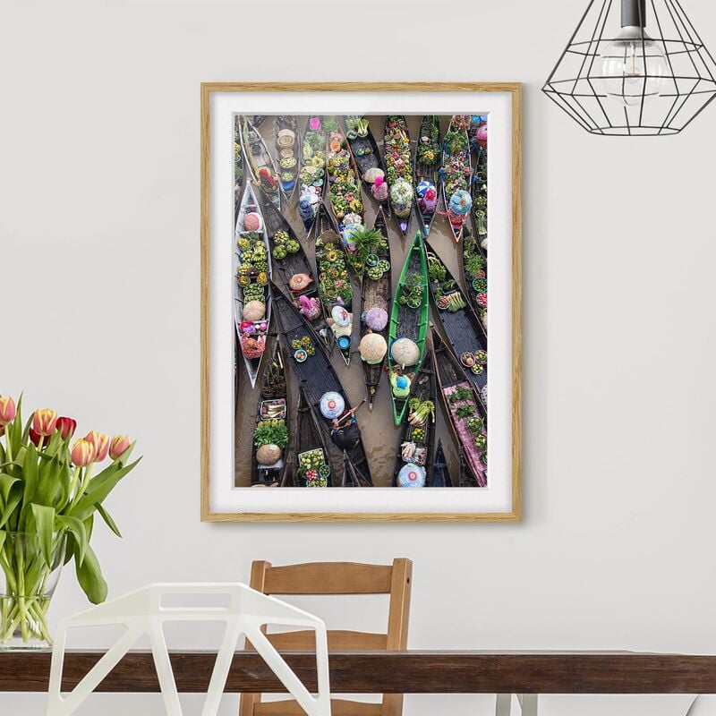 

Póster enmarcado - Floating Market Dimensión LxA: 70cm x 50cm, Marco: Roble