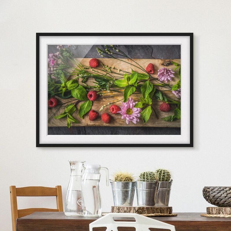 

Póster enmarcado - Flowers Raspberry Mint Dimensión LxA: 50cm x 70cm, Marco: Negro