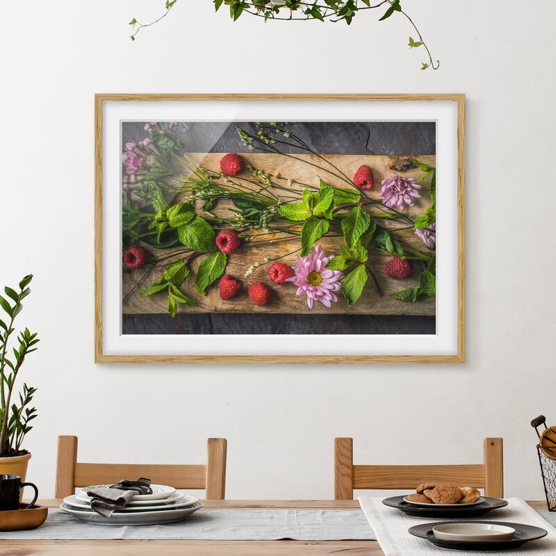

Póster enmarcado - Flowers Raspberry Mint Dimensión LxA: 30cm x 40cm, Marco: Roble