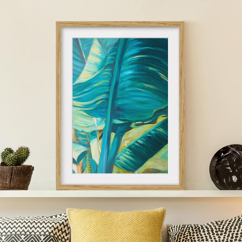 

Póster enmarcado - Foglia Di Banana Con Turchese I Dimensión LxA: 24cm x 18cm, Marco: Roble