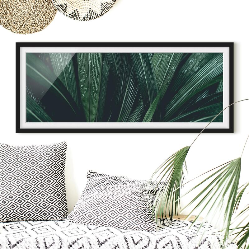 

Póster enmarcado - Foglie Di Palma Verde Dimensión LxA: 50cm x 130cm, Marco: Negro