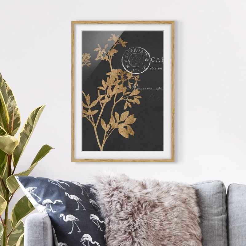 

Póster enmarcado - Foglie D'Oro Su Mocha I Dimensión LxA: 70cm x 50cm, Marco: Roble