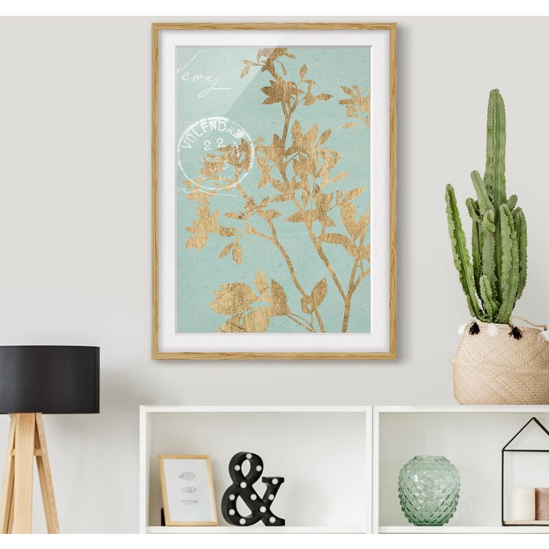 

Póster enmarcado - Foglie D'Oro Su Turquoise Ii Dimensión LxA: 70cm x 50cm, Marco: Roble