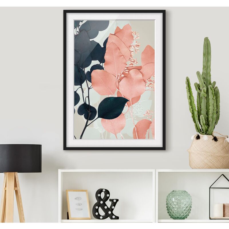 

Póster enmarcado - Foglie Indigo & Rouge I Dimensión LxA: 40cm x 30cm, Marco: Negro