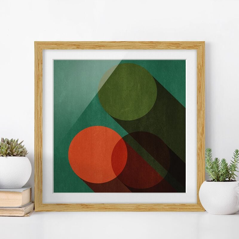 

Póster enmarcado - Forme astratte - Cerchi in verde e rosso Dimensión LxA: 70cm x 70cm, Marco: Roble