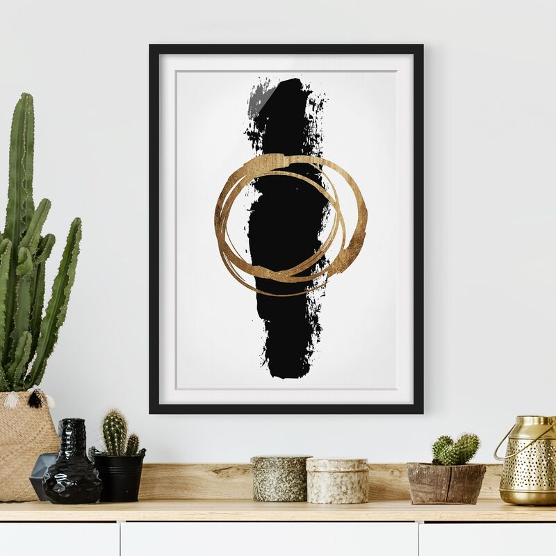 

Póster enmarcado - Forme astratte - oro e nero Dimensión LxA: 55cm x 40cm, Marco: Negro