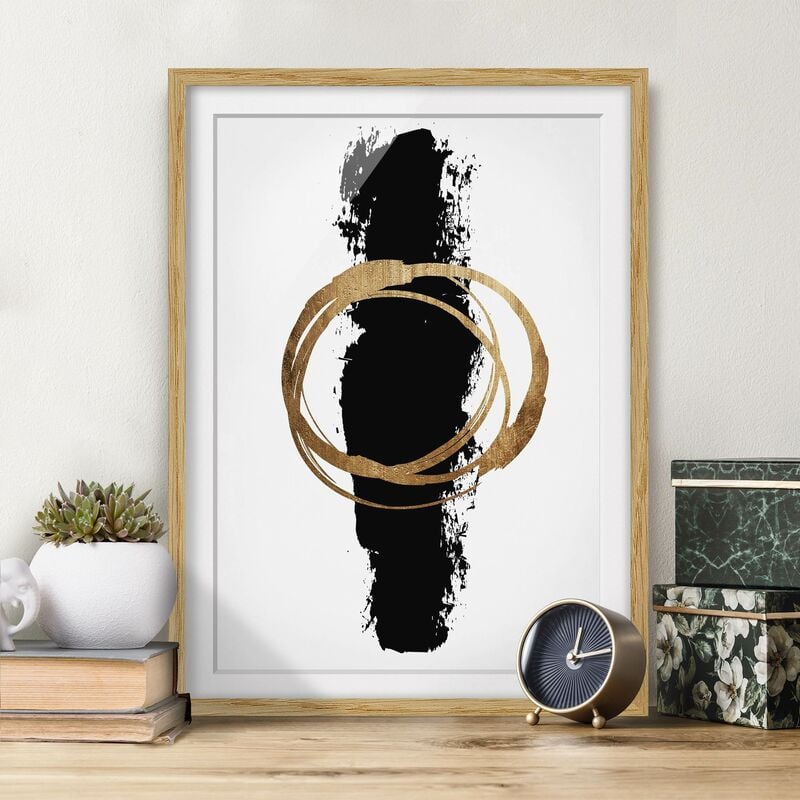 

Póster enmarcado - Forme astratte - oro e nero Dimensión LxA: 70cm x 50cm, Marco: Roble
