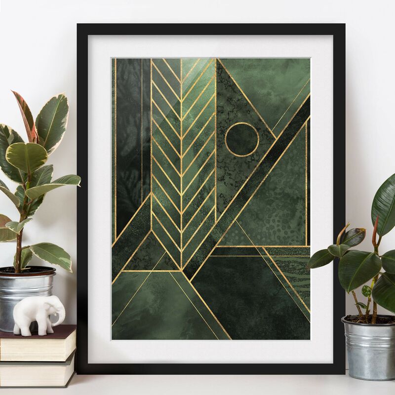 

Póster enmarcado - Forme geometriche oro verde smeraldo Dimensión LxA: 100cm x 70cm, Marco: Negro