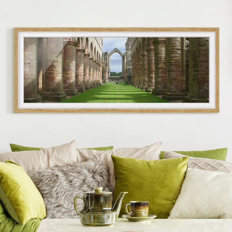 

Póster enmarcado - Fountains Abbey Dimensión LxA: 50cm x 130cm, Marco: Roble