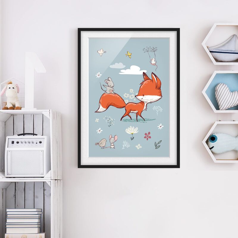 

Póster enmarcado - Fox And Mouse On The Move Dimensión LxA: 100cm x 70cm, Marco: Negro