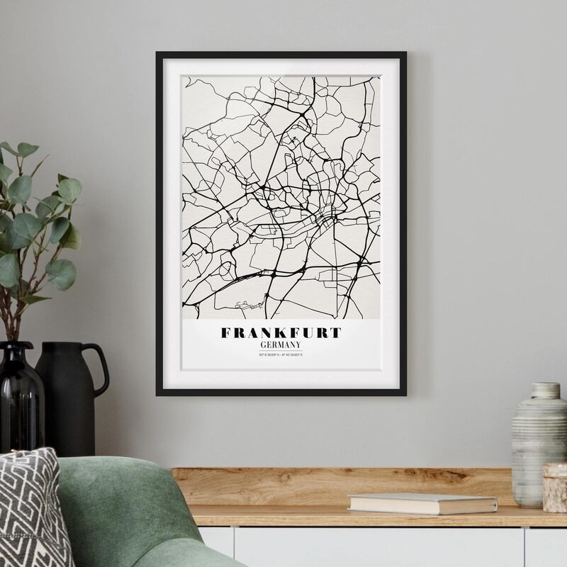 

Póster enmarcado - Frankfurt City City Map - Classic Dimensión LxA: 40cm x 30cm, Marco: Negro