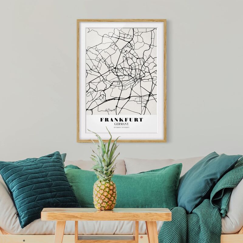 

Póster enmarcado - Frankfurt City City Map - Classic Dimensión LxA: 100cm x 70cm, Marco: Roble