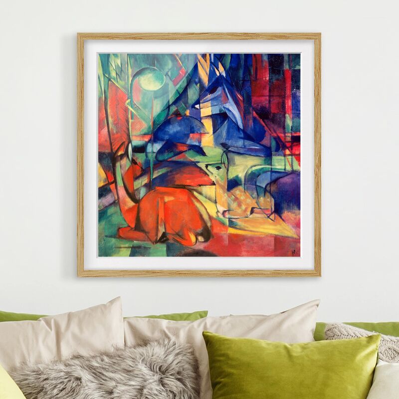 

Póster enmarcado - Franz Marc - Deer In The Forest Dimensión LxA: 70cm x 70cm, Marco: Roble